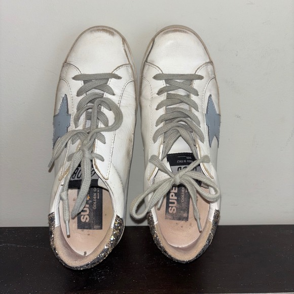 Golden Goose Superstar Sneakers | Size 37 EU 6.5 US | Gold Glitter Silver Star - Picture 9 of 16